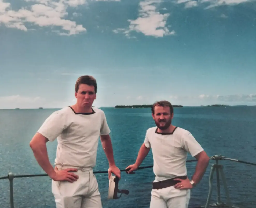 me and Michael collins off the coast of Tonga 1986