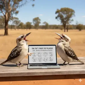 a funny pic of 2 kookaburras havinga laugh