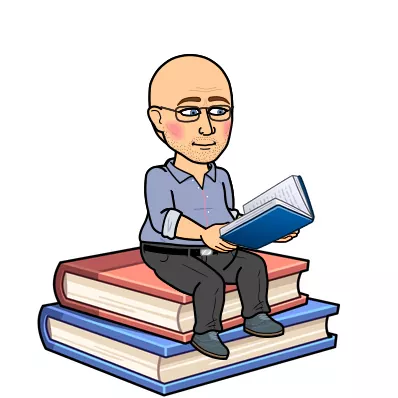me sitting on some books using some english words