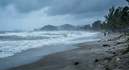 Rayong weather monsoon rain at Mae Ramphueng Beach
