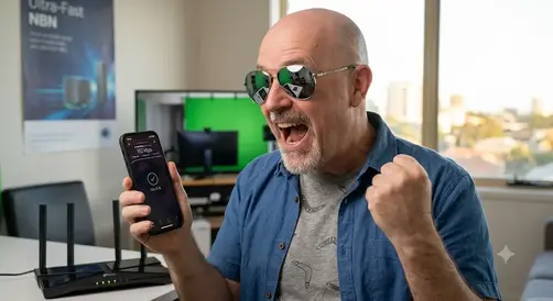 an image of an excited man due to his tplink