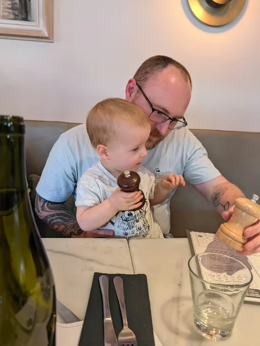 Tye and Hugo checking out the spaghetti menu
