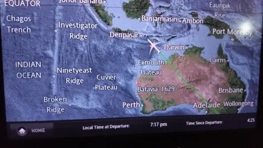 the seat screen showing my flight back to bangkok