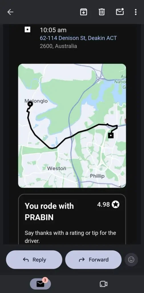 a screen shot of my first Uber trip