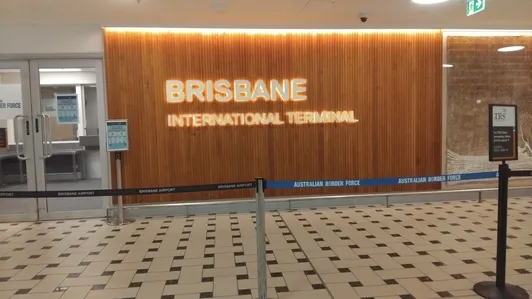 Brisbane Airport arrival sign after my Bangkok flight