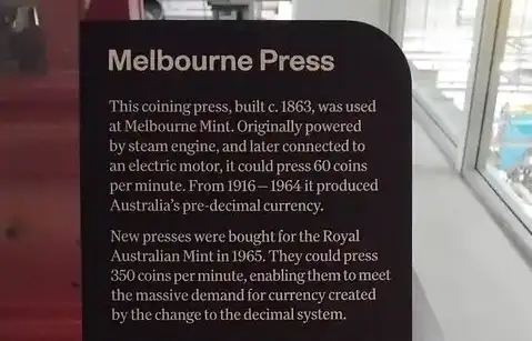 The coin press from the Melbourne Mint from 1863"